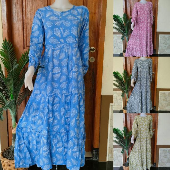 Batik Qonita-Longdres Diandra Daster Panjang Kekinian Model Rempel Susun Ukuran XL