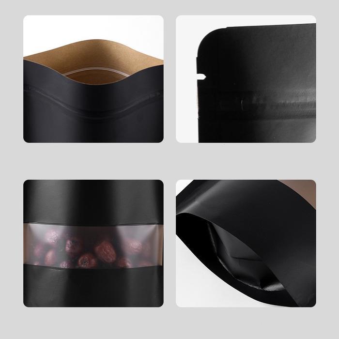 AliMaMa - (ISI 10) STANDING POUCH WINDOW BLACK - Plastik Ziplock Kraft Paper Hitam Doff Matte Kanton