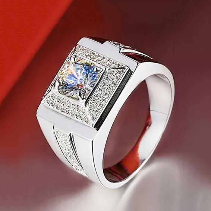Cincin Pertunangan Pernikahan Faux Zirconia Pria Mewah Desain Berlian Imitasi Kristal Faux Putih Des