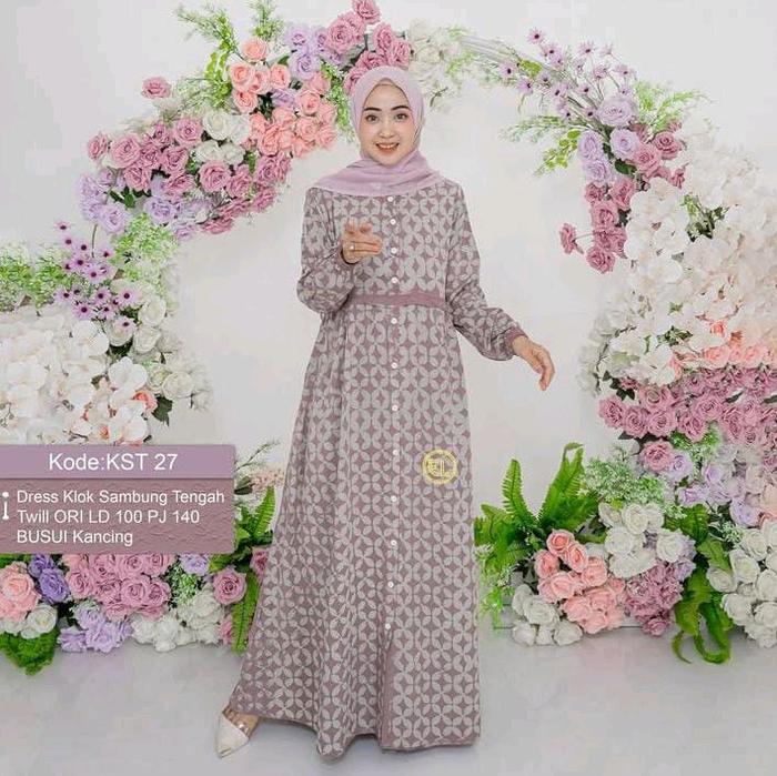 GAMIS ELZAF TERBARU DRESS KLOK SAMBUNG TENGAH TWILL ORI Muslim  Wanita