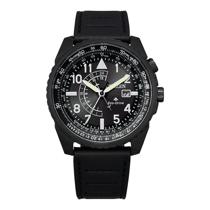 Jam Tangan Pria Citizen Promaster BJ7135-02E Nighthawk Eco Drive Black Dial Black Leather Strap