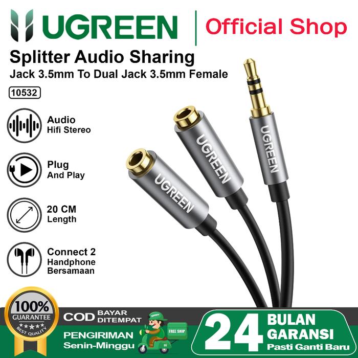 UGREEN Kabel Aux Audio Splitter 3.5mm Male To Dual Female 10532 splitter