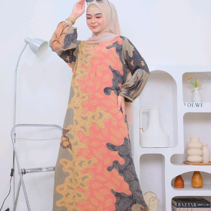 Gamis  Nafra Katun Rayon Batik print lawasan premium