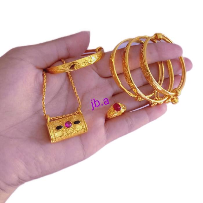 Set 3 bulanan bayi bahan gelang xuping Kalung xuping  Bak dong kuningan  Bahan cincin kuningan