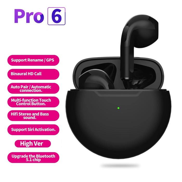 Pro6 Earbud TWS Nirkabel Bluetooth, Headset Olahraga Stereo TWS Tahan