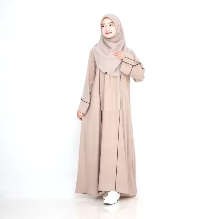 Azwa Abaya S M L XL XXL Gamis Dress Wanita Bahan Crinkle Lisban Pita Hitam Basic Muslim
