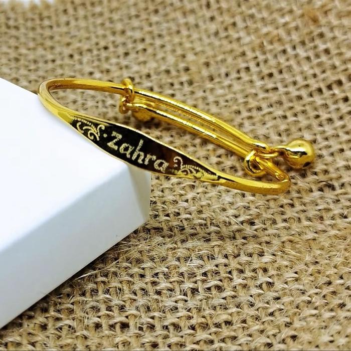 Gelang Ukir Nama Pake Kerincing - Gelang Bayi dan Anak Ukir Nama Titanium Lapis Emas