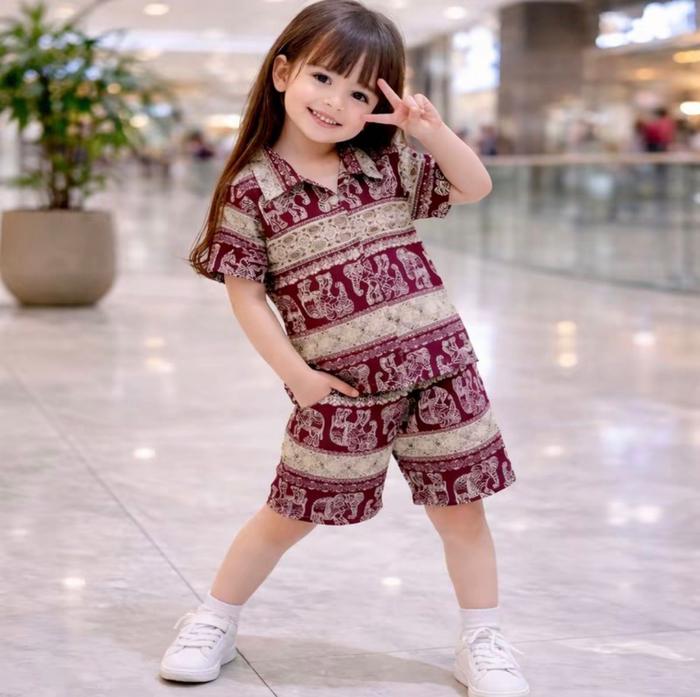 Setelan Anak Laki-Laki dan Perempuan Kemeja Gajah Thailand Baju Celana Katun Polymicro 1-12 Tahun  F