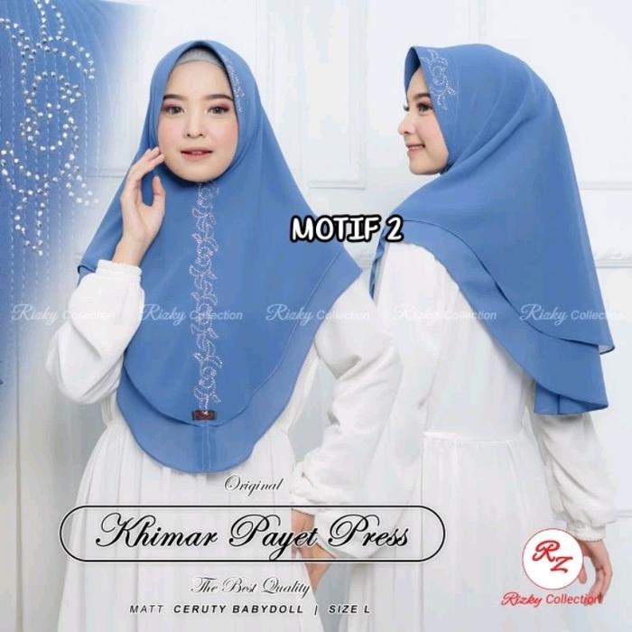 Khimar Ceruty 2 Layer Payet Press Motif2 Jilbab Instan by Rizky Collection