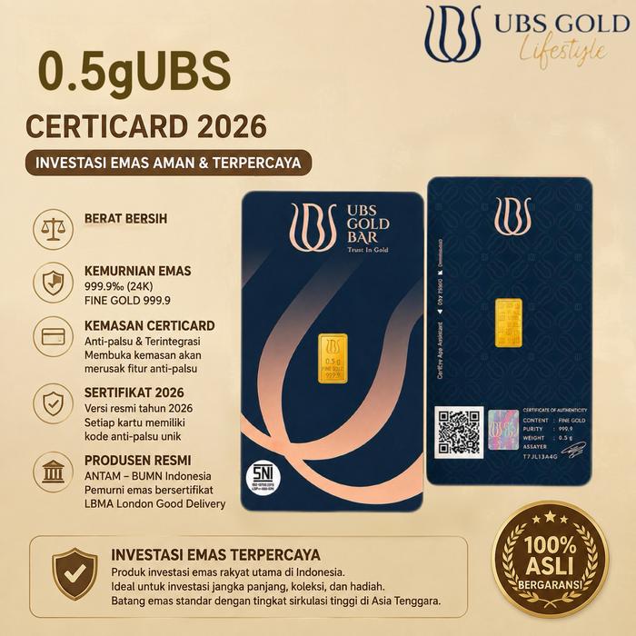 v0.5 Gram UBS LM Logam Mulia Emas Batangan Investasi Press Original Asli Barcode - 0.5 GR