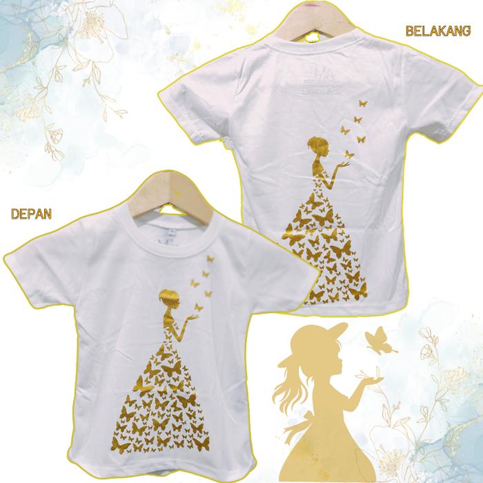 KAOS GAUN KUPU ANAK 3 BULAN S/D 10 TAHUN SABLON FOIL EMAS