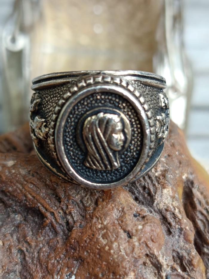 Cincin Vintage Ukir Bunda Maria Ring Monel Handmade