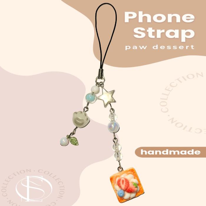 Paw Dessert Phone Strap HP Handmade Kucing Lucu Dessert | Gantungan HP Manik Manik Estetik | Phone C
