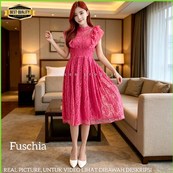 Classy Gaun Anak Perempuan 12-18thn Chiko Remaja Premium Blouse Gaun Midi Dress Fuschia