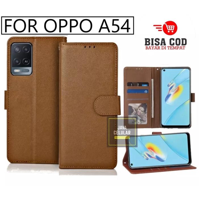 Leather Flip Untuk OPPO A54 - Wallet Case Kulit - Casing Flip Case Wallet Leather Flip