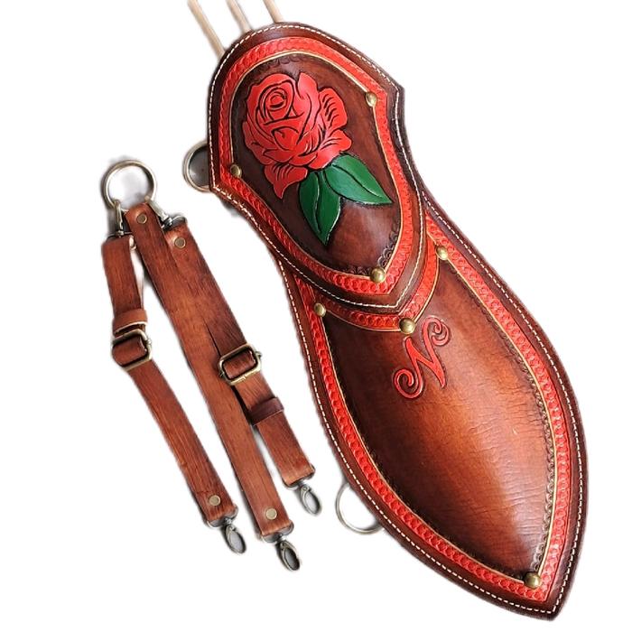 BACK QUIVER 2 FUNGSI MOTIF MAWAR - COKLAT (BISA DIPUNGGUNG & DIPINGGANG)