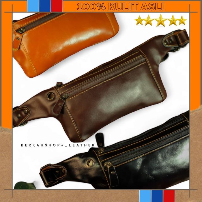 SIAPKIRIM Tas Selempang Waistbag Pinggang Kulit Asli Pria Cowok Slempang Waist Bag Weistbag Selepang
