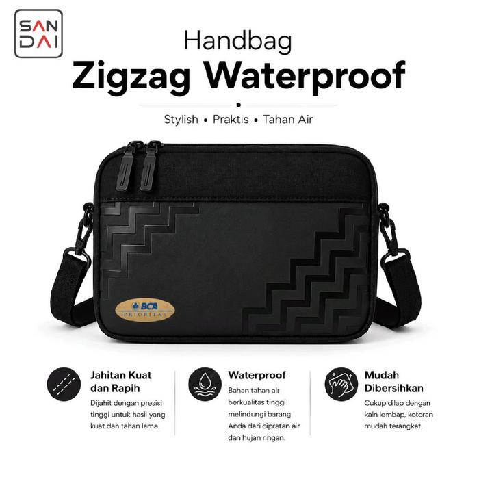 Tas Selempang Zigzag Waterproof Logo BCA Prioritas Sling Bag Costum Tas Promosi Nama Perusahaan Inst