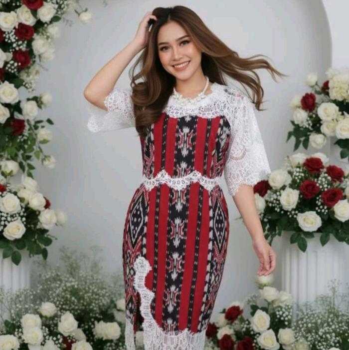 dres tenun Jepara mix brokat renda putih