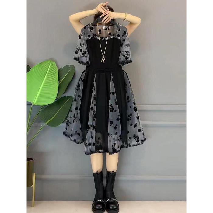 Fanmu 5057 Dress Korean Style Dress Wanita Gereja Hitam Gaun Gereja Elegan Mewah Kristen Dress Broka