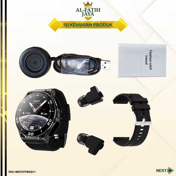 Smartwatch Tws Earphone Q11 Ear Buds Nirkabel Bluetooth Jam Tangan Pintar Waterproof Modern Smart Wa