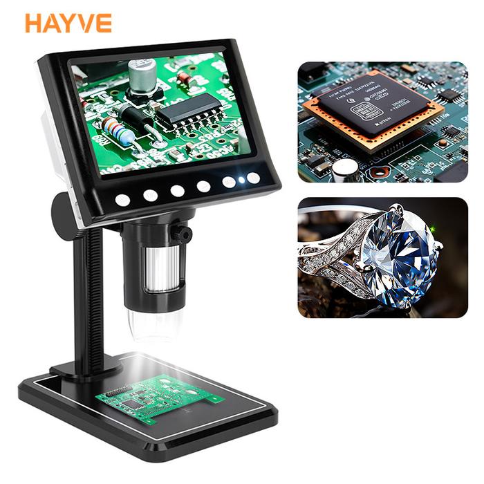 Hayve 4.3'' Digital Microscope 1600X USB Microscope 1080p Soldering Microscope with 8 LEDs Compatibl
