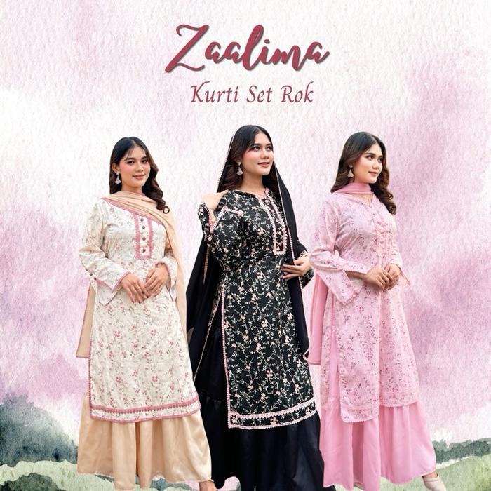 Zaalima Kurti Set Rok One Set Katun Jepang | untuk Wanita Busui Friendly & Muslimah Friendly | Baju 