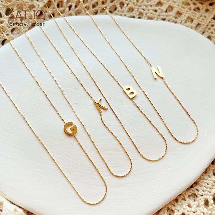 PROMO!! SAT.10 Kalung Klavikula Initial Huruf Design Liontin Miring Titanium Berlapis Emas 18K  SAT-