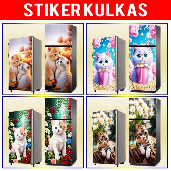 STIKER KULKAS, STIKER PINTU KAMAR MANDI MOTIF KUCING