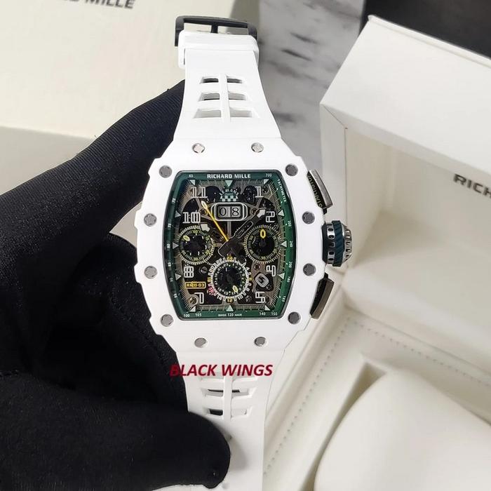 RM 11 BLACK WINGS SWISS AUTOMATIC JAM TANGAN LE MANS CERAMIC CASE SOFT RUBBER STRAP CHRONOGRAPH