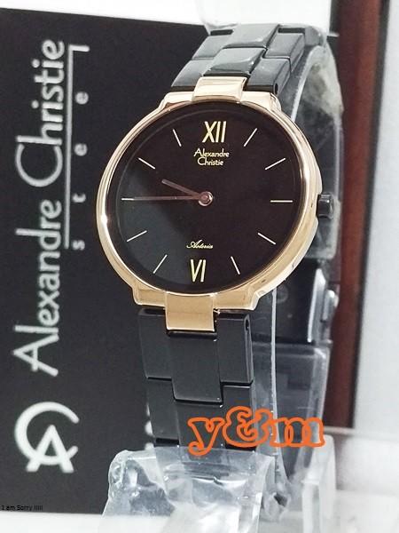 Jam Tangan Wanita Alexandre Christie Ori AC 8604 LH FULL BLACk Rosegold