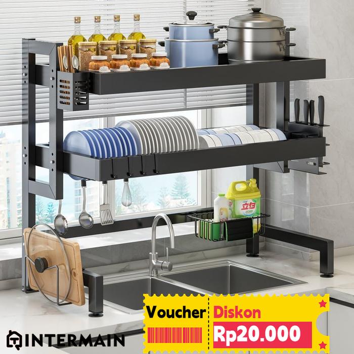 Rak Piring Stainless Steel Wastafel Anti Karat Kapasitas Besar Rak Pengering Piring Kuat/IN05