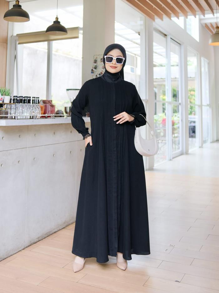 Gamis Abaya tangan renda List Elegan Jetblack Luxury by DNL (DP-001)  busui friendly wenwencollectio