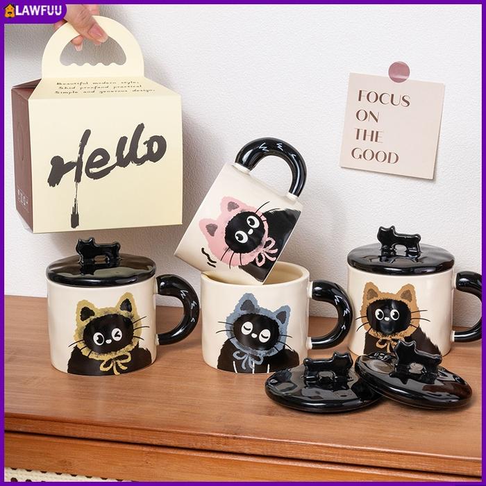 PREMIUM (READY) terjamin Mug Keramik Lucu Motif Kucing - Gelas Hello Meong Aesthetic Imut, Hadiah Ul