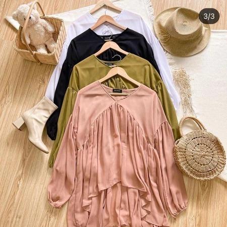 Termurah Dealova Blouse Ceruty Babydoll Premium Lengan Kerut Kekinian Terbaru - Blouse Filipo Outer