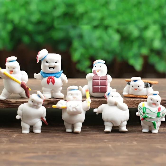 8Pcs Ghostbusters 3 Green Ghost Ornaments Stay Puft Marshmallow Man Sailor Cute Toy Doll Hobby Child
