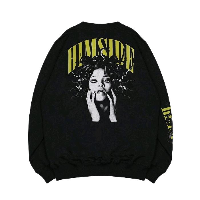 CREWNECK Original by HIMSIDE series black Fleece Hitam Lembut Sweater Sablon Nyaman Katun Santai