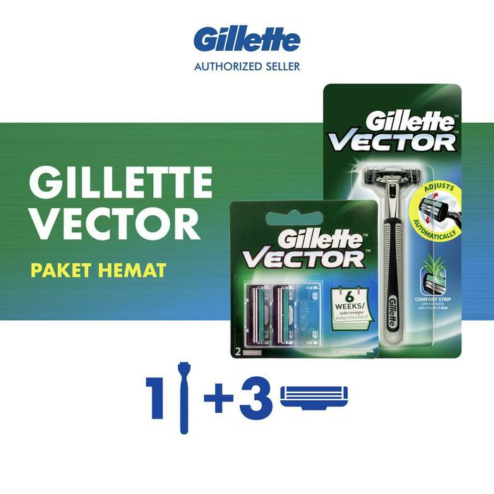 Gillette Vector Razor Alat Cukur & Refill 2 pcs