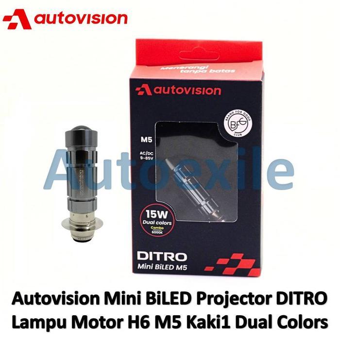 AUTOVISION MINI BI LED PROJECTOR H6 M5 KAKI1 12V 15W AC DC DUAL COLORS PUTIH KUNING ORIGINAL LENSA P