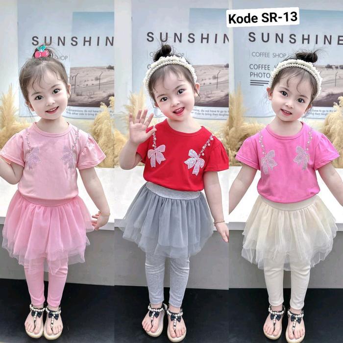 Setelan anak Legging Rok Tutu Bordir Motif Mutiara LiangHua T.Z