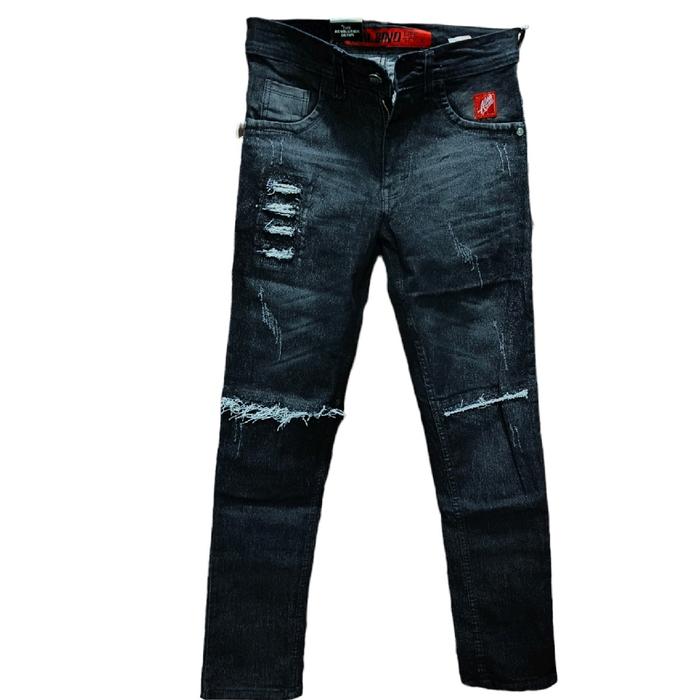 celana jeans panjang pria ripped slim fit celana gangster Nyaman Keren Hitam