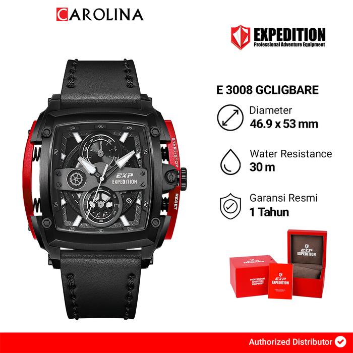 Jam Tangan Pria S Expedition Chronograph E 3008 GCLIGBARE Black Dial Black Leather Strap