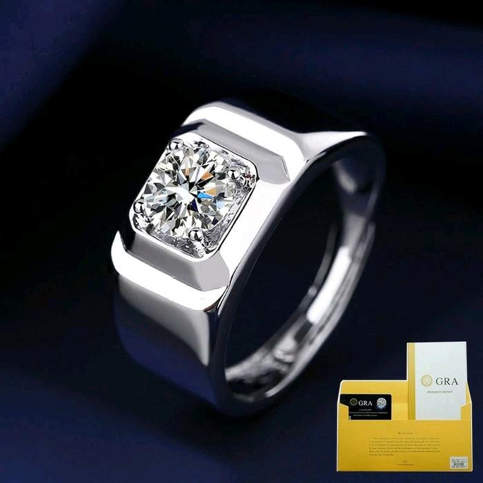 Cincin Pria Berlian Moissanite Cincin Moissanite Pria Cincin Perak Silver Mewah Sertifikat GRA