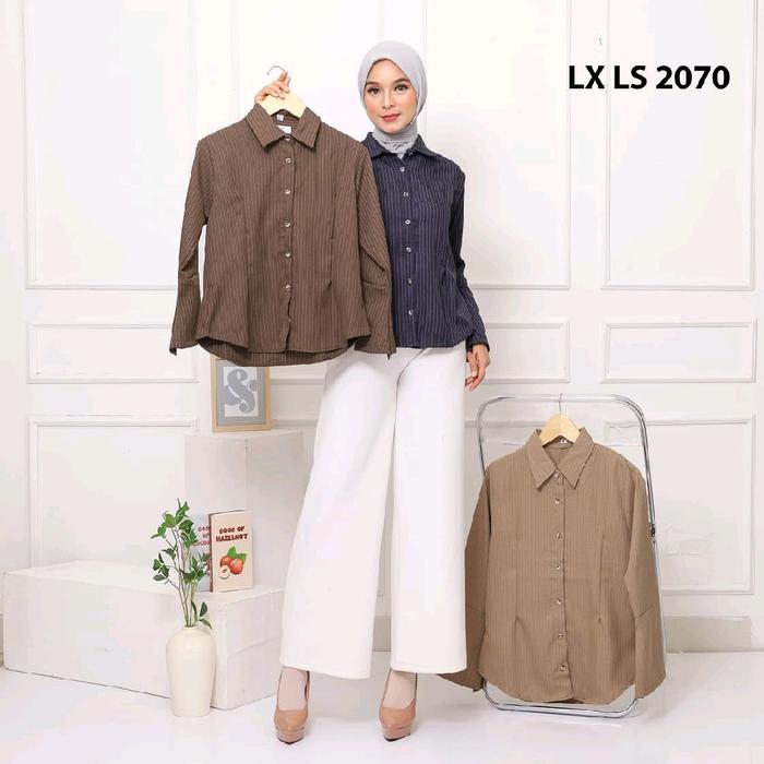 KEMEJA KATUN WANITA DEWASA LENGAN PANJANG GARIS GARIS (ZT 0308)