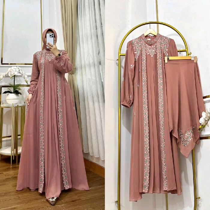 GAMIS ZENIA SET HIJAB SERUTY MIX BORDIR /DRESS KEKINIAN SERUTY TERLARIS TERBARU  BORDIR MEWAH