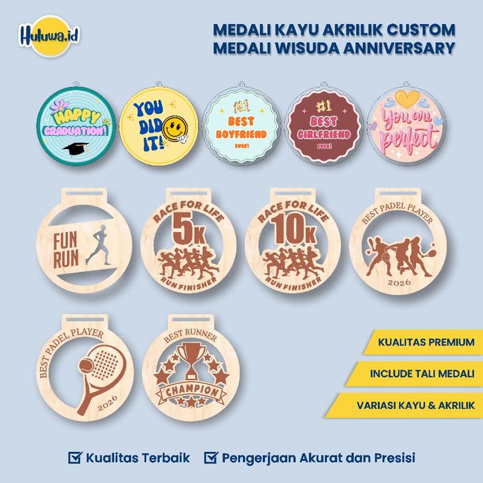 Medali Kayu Akrilik Custom Event / Medali Wisuda Anniversary / Medali Lomba Olahraga Lari