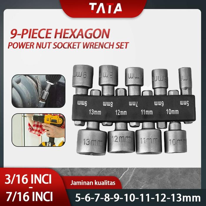 TATA 9 Buah Baut Kepala Bor Tertentu Baut Daya Hex 3/16-7/16 "5-13Mm Penyangga Baut Kepala Bor Atas