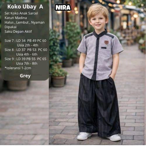 SET KOKO ANAK UBAI A KIDS - Baju Setelan Koko + Sarung Celana Anak Laki-Laki Bahan Katun Medina Prem