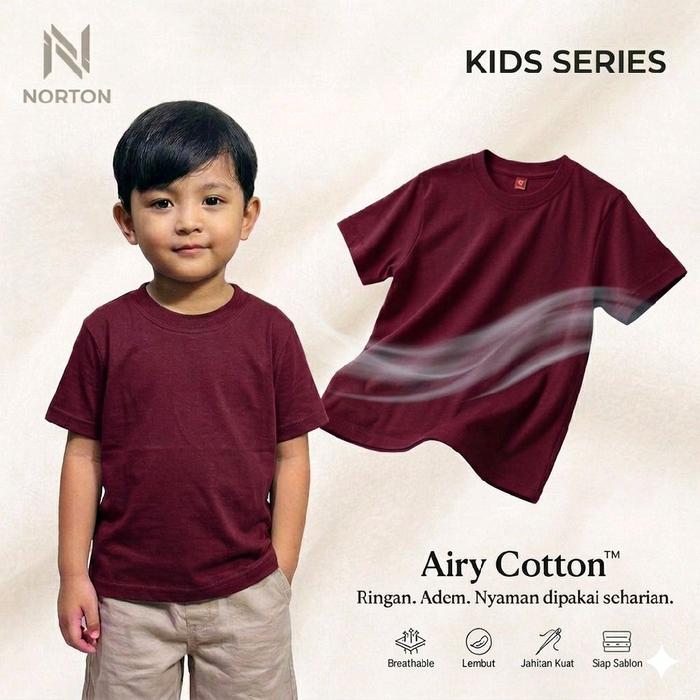 Kaos polos anak warna pastel | maroon | Norton Apparel