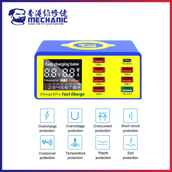 18W 8 Ports USB Phone Charger 3.0 Led Display USB Charger Adapter HUB